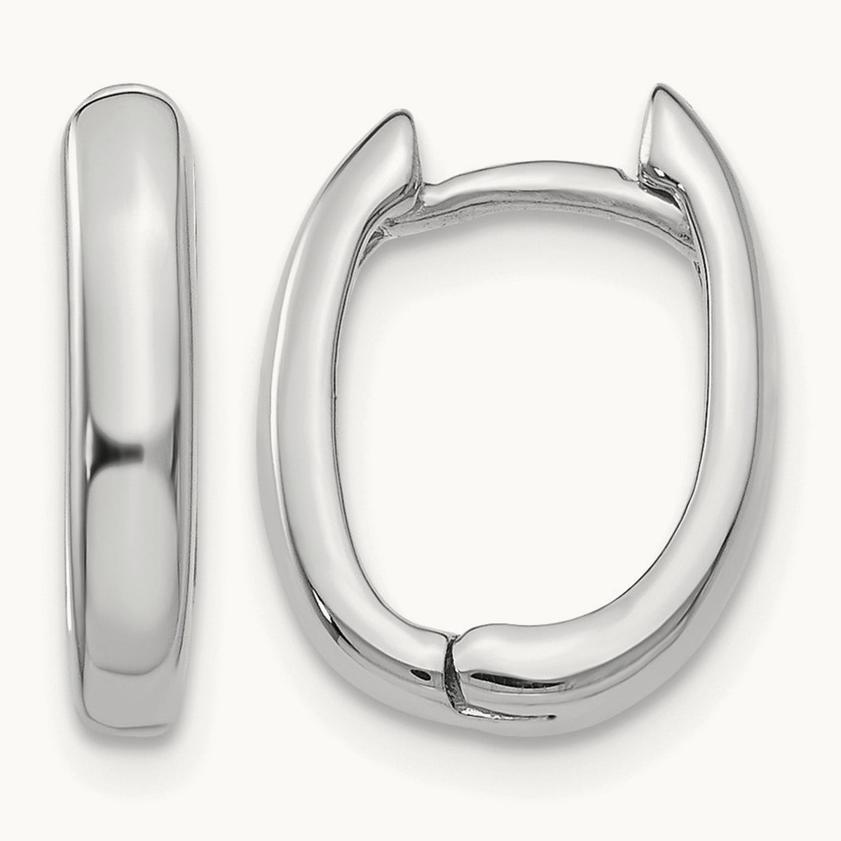 Oval Hinged Hoop Earrings — 14K White Gold