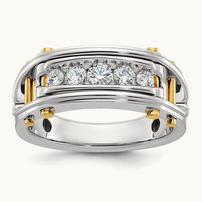 14ktt IBGoodman Men's Polished Grooved Cut-Out 5-Stone Diamond Ring