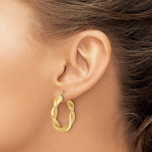 Polished and Textured Twisted Round Hoop Earrings — Leslie's — 28mm