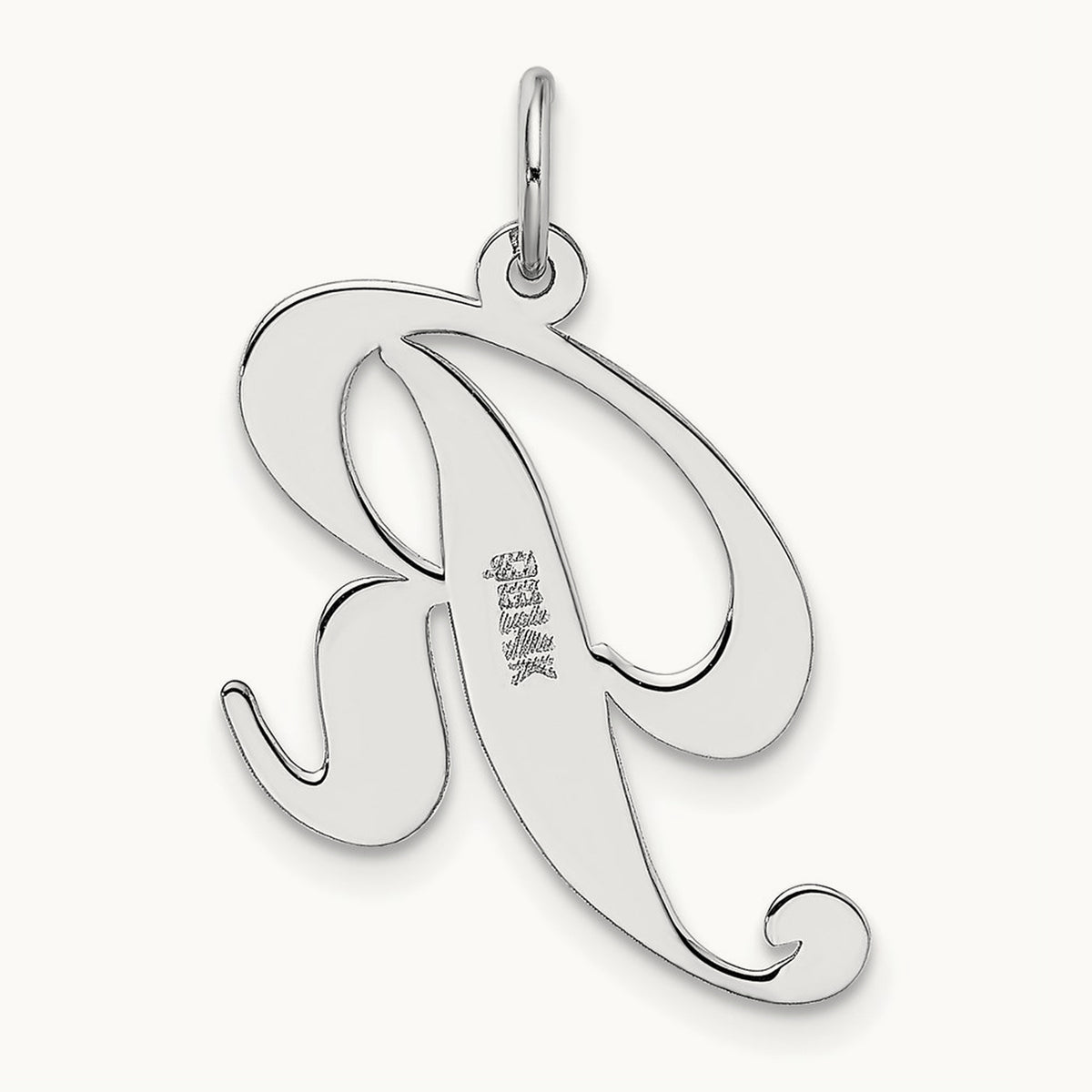 Large Fancy Script Initial Charm — 14K White Gold, R