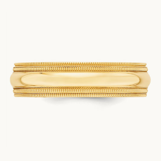 Double Milgrain Comfort Fit Band, 6mm, 10K Yellow Gold