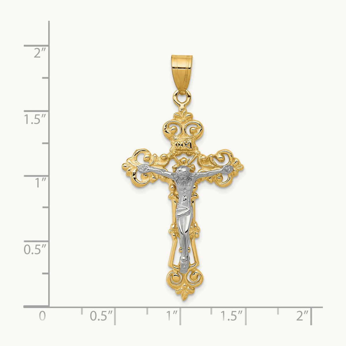 INRI Fleur De Lis Crucifix Pendant — 14K Two-Tone Gold, 47mm