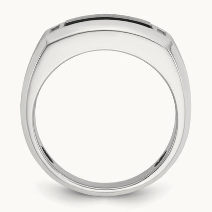 IBGoodman Men's Satin Onyx/Diamond Complete Ring, 14K White Gold