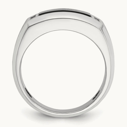 IBGoodman Men's Satin Onyx/Diamond Complete Ring, 14K White Gold