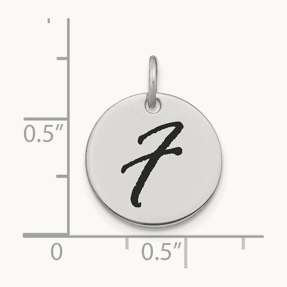 Polished Black Enamel Initial Disk Charm — 14K White Gold, F