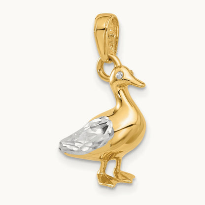 D/C 3D Duck Pendant, 14K with White Rhodium