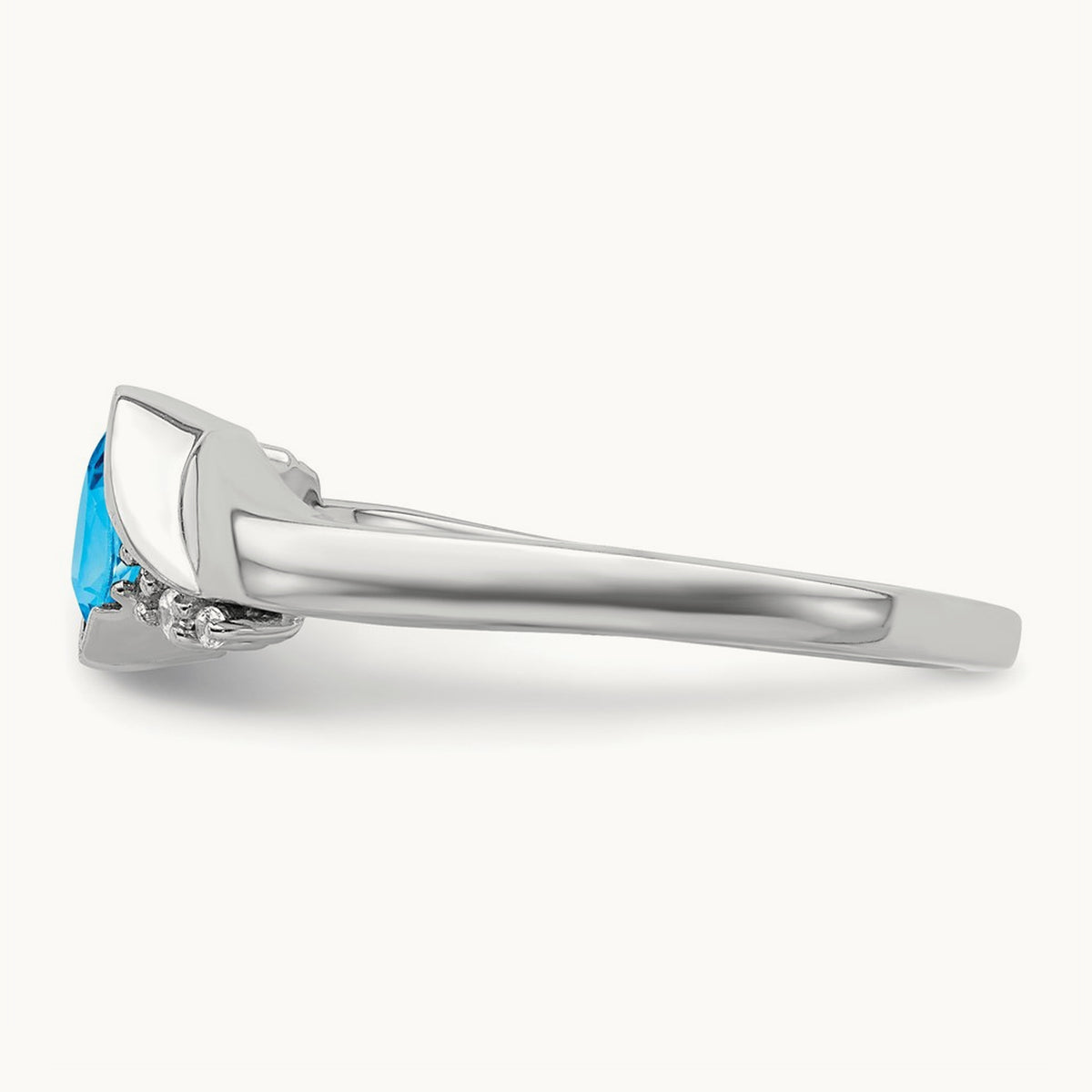 Blue Topaz and Diamond Ring — 14K White Gold, 7