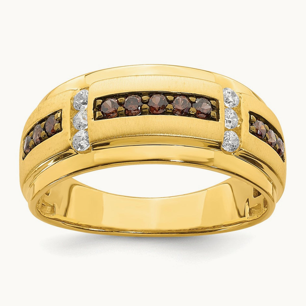 Men's Brown and White Diamond Bridal Band, 14K