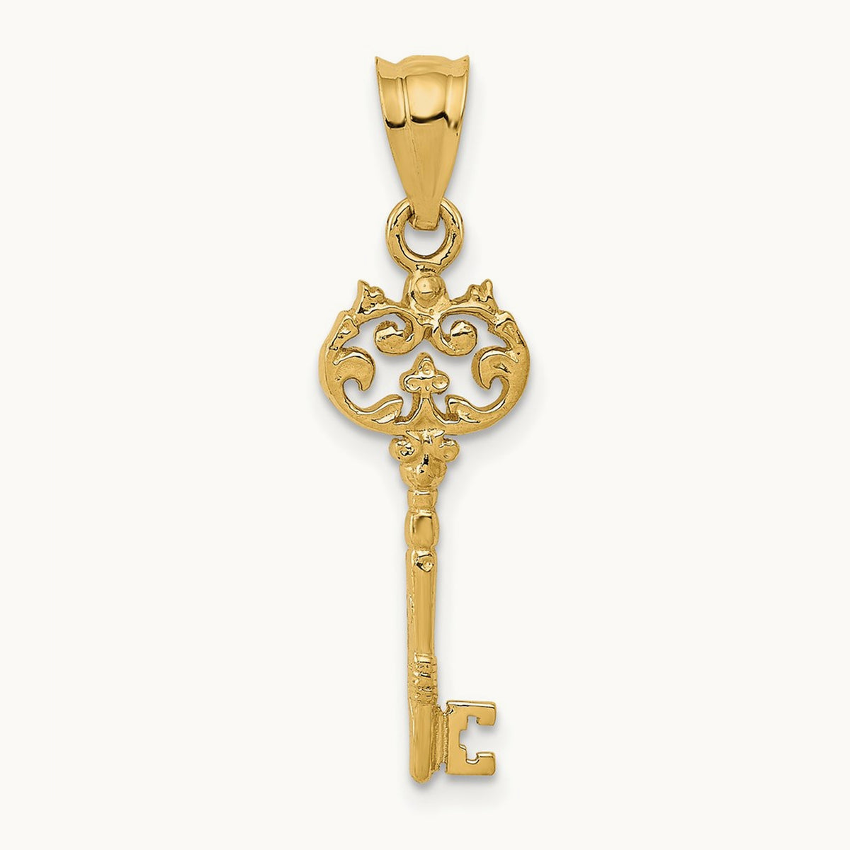 Polished Filigree Key Charm, 14K