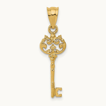 Polished Filigree Key Charm, 14K