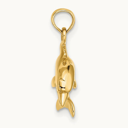 3-D Dolphin Jumping Charm — 14K Yellow Gold