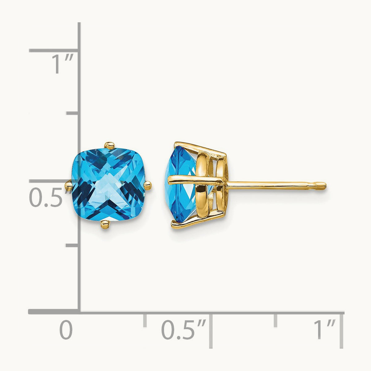 7x7mm Cushion Blue Topaz Checker Earring, 14K