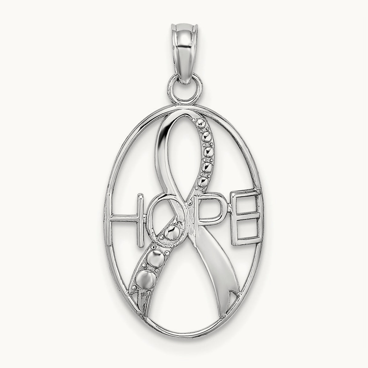 Textured HOPE with Ribbon Charm — 14K White Gold