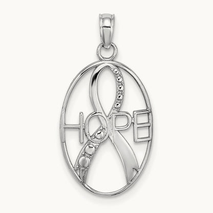 Textured HOPE with Ribbon Charm — 14K White Gold