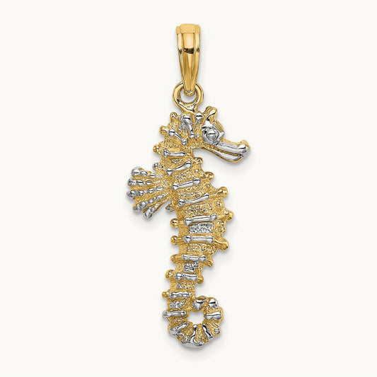 3-D Seahorse Charm, 14K with White Rhodium