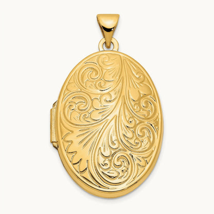 Scroll Oval Locket — 14K Yellow Gold