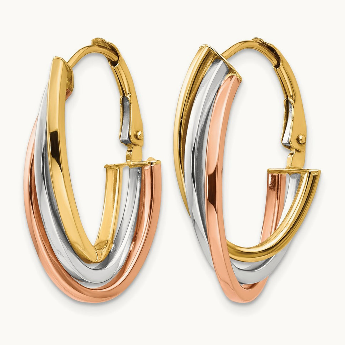 Tri-color Polished Hoop Earrings — 10K Tri-Tone Gold