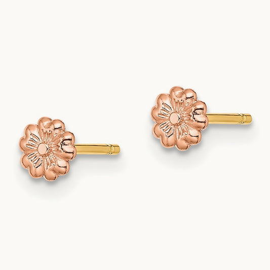 Post Flower Post Earrings, 14K Rose Gold with Yellow Gold