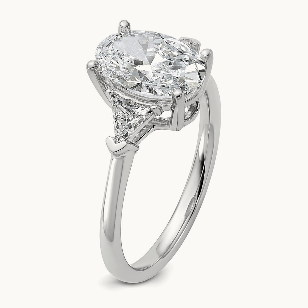 Oval & Trillion 3 Stone Engagement Ring, 1.50-4.00 ct tw Lab-Grown Diamond — 2 1/2 ct, VS/SI (Great), 14K White Gold