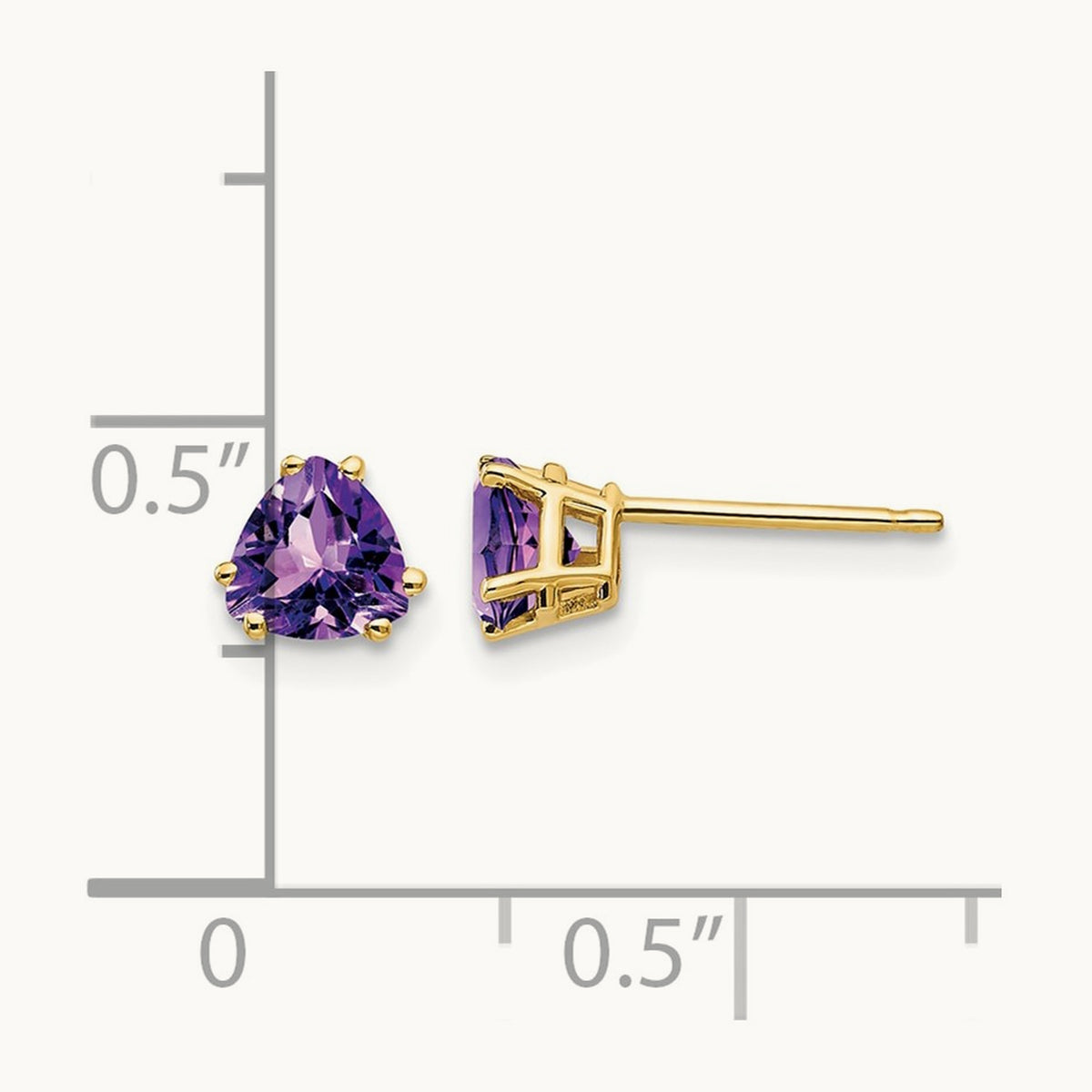 Trillion Amethyst Earrings, 5mm, 14K