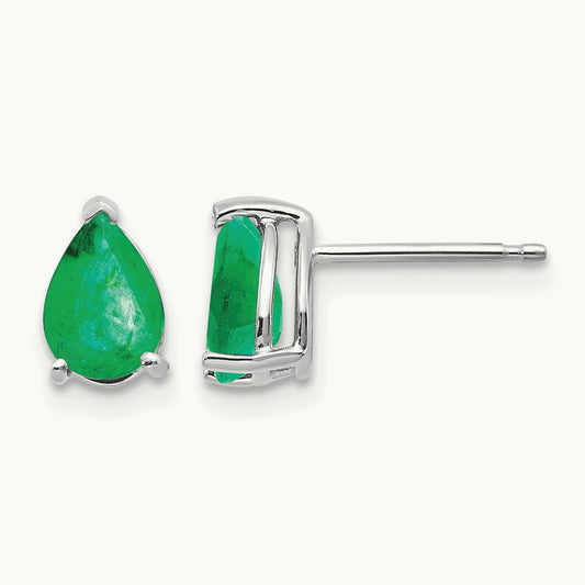 Emerald Earrings, 14K White Gold