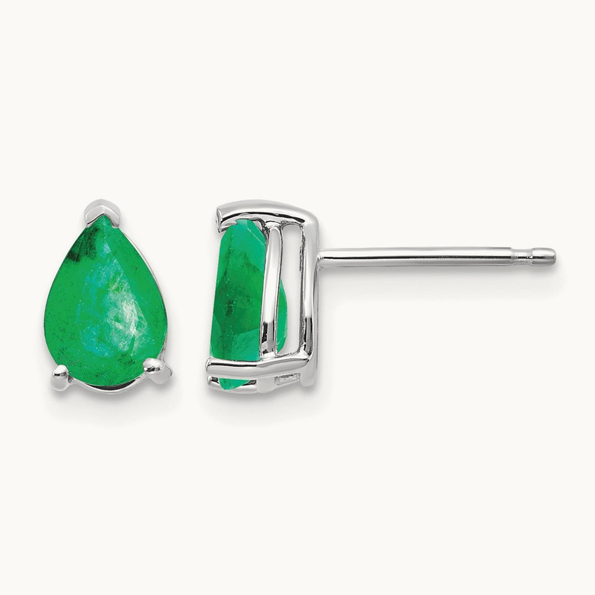 Emerald Earrings, 14K White Gold