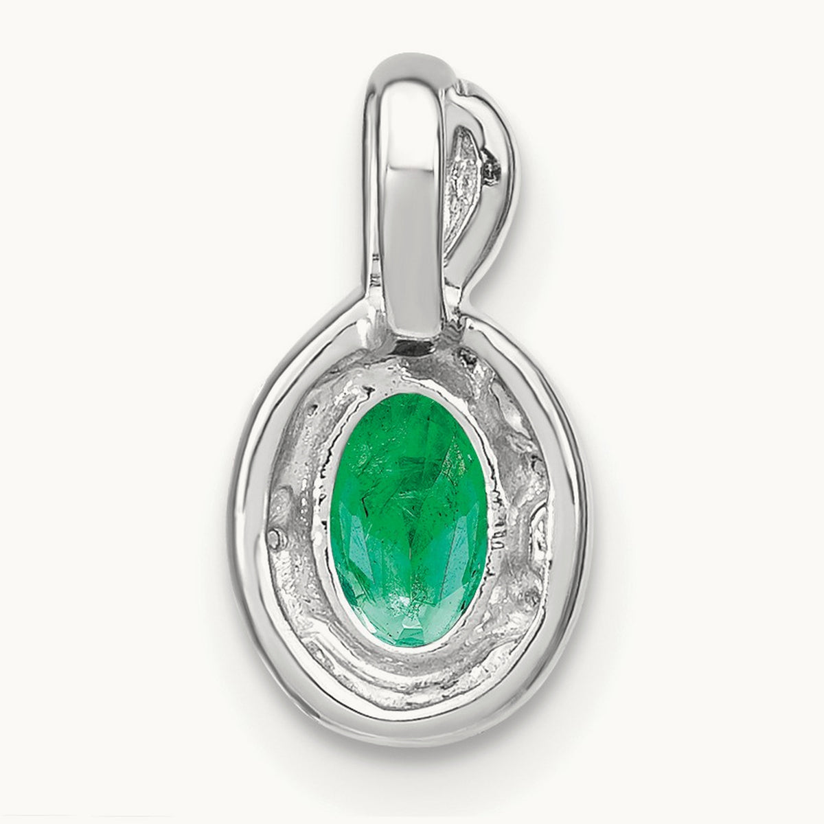 Oval Emerald and Diamond Pendant, 14K White Gold