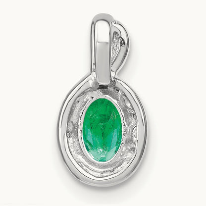 Oval Emerald and Diamond Pendant, 14K White Gold