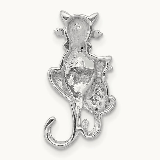 White and Black Accent Diamond Cats Chain Slide, 14K White Gold