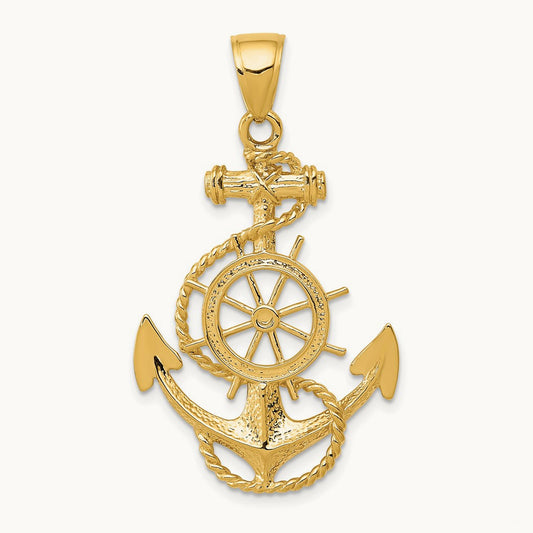 Large Anchor w/Wheel Pendant, 14K