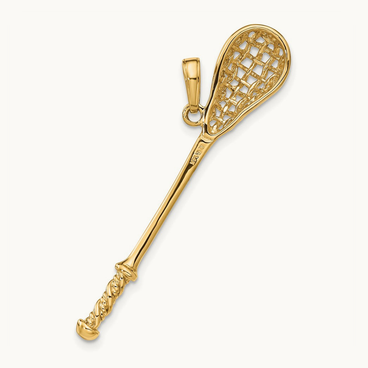 Solid Polished 3-D Lacrosse Stick Pendant, 14K