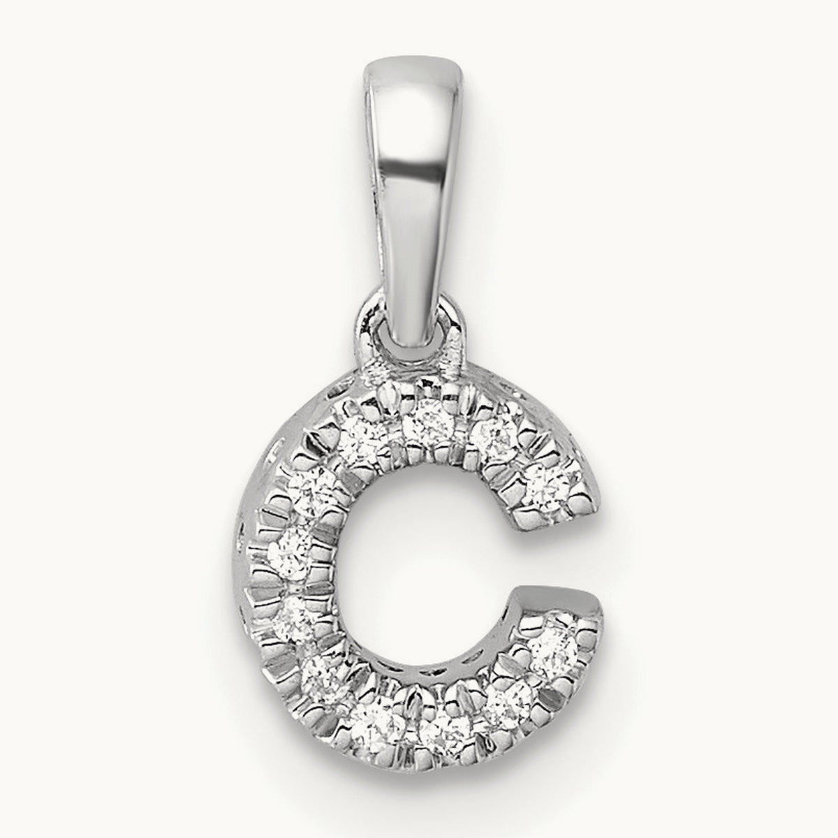 Diamond Initial with Bail Pendant — 14K White Gold, C