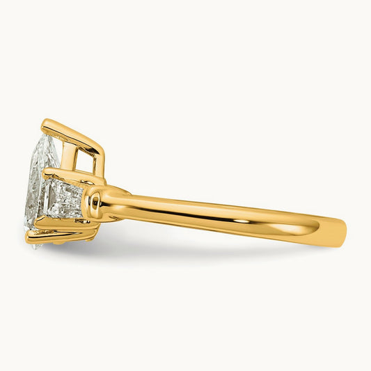 Pear/Baguette Engagement Ring, 1.50-6.75 ct tw Lab-Grown Diamond — 1 1/2 ct, 14K Yellow Gold