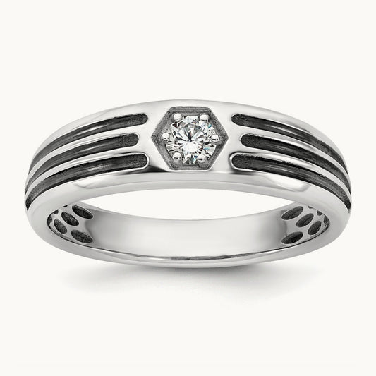 w/Black Rhodium IB Goodman Mens Complete 1/6ct Diamond Ring, 14K White Gold