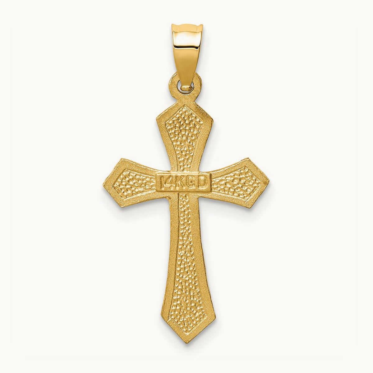 Satin Diamond-cut Crucifix Charm — 14K Yellow Gold