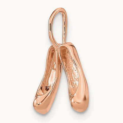 Solid Polished 3-D Ballet Slippers Charm, 14K Rose Gold