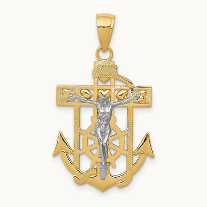 Mariner's Crucifix Pendant — 14K Two-Tone Gold, 33mm