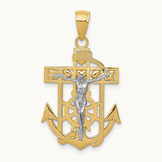 Mariner's Crucifix Pendant — 14K Two-Tone Gold, 33mm