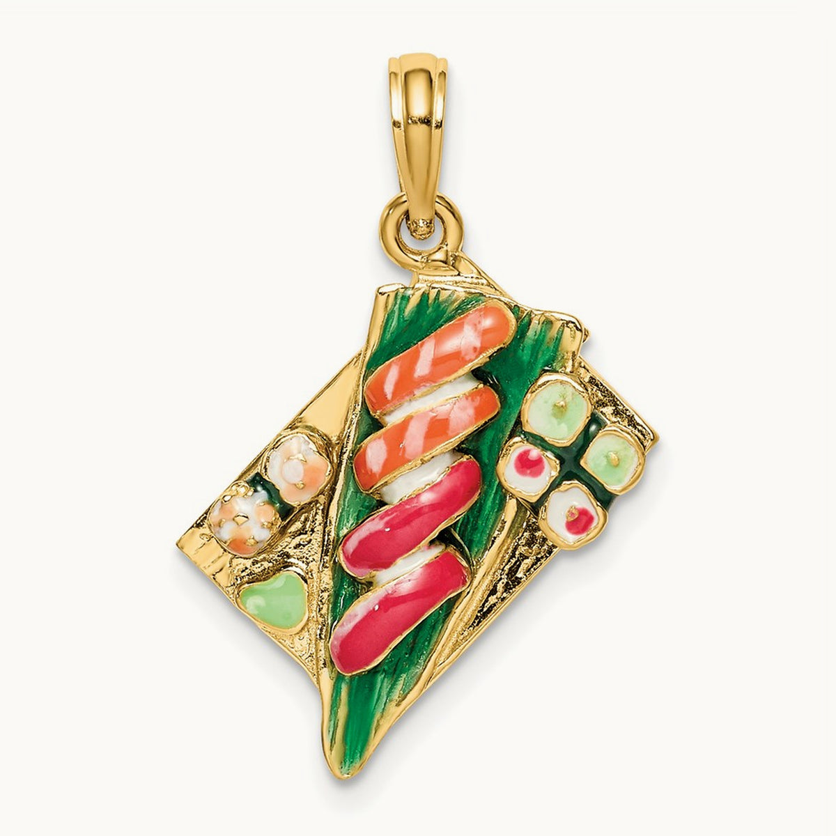 3-D Sushi Plate w/Enamel Charm, 14K