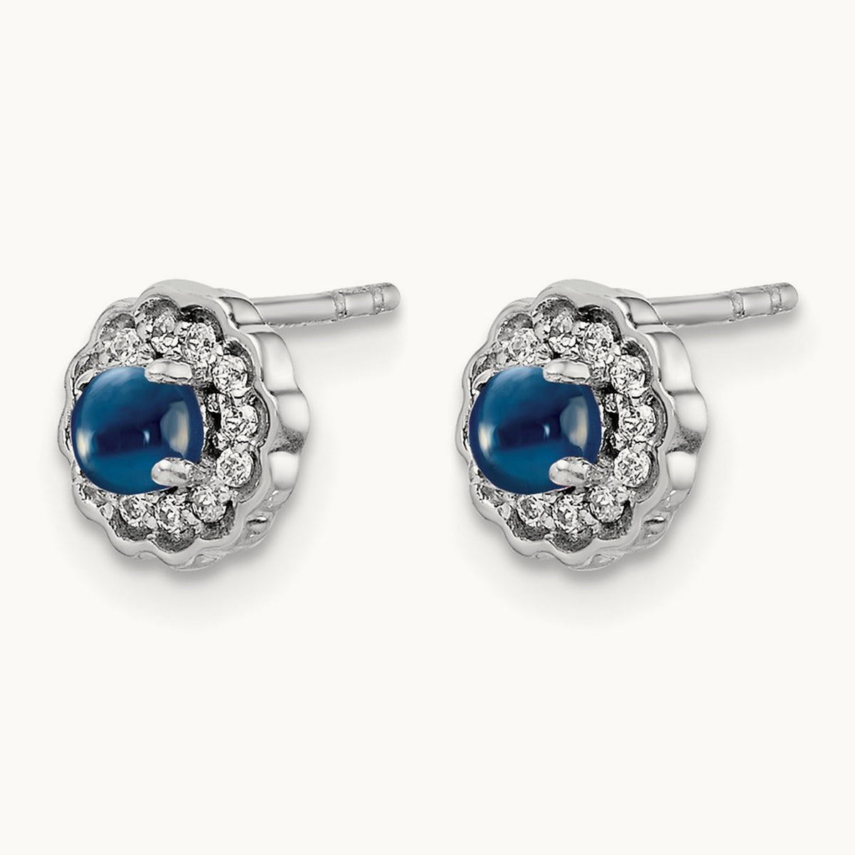 Diamond and Cabochon Sapphire Earrings, 14K White Gold