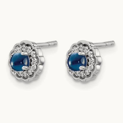 Diamond and Cabochon Sapphire Earrings, 14K White Gold
