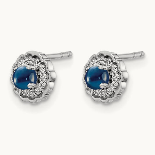 Diamond and Cabochon Sapphire Earrings, 14K White Gold