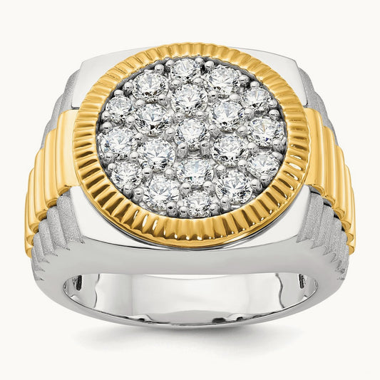 14ktt IBGoodman Men's Polish/Satin/Ribbed Diamond Round Cluster Ring