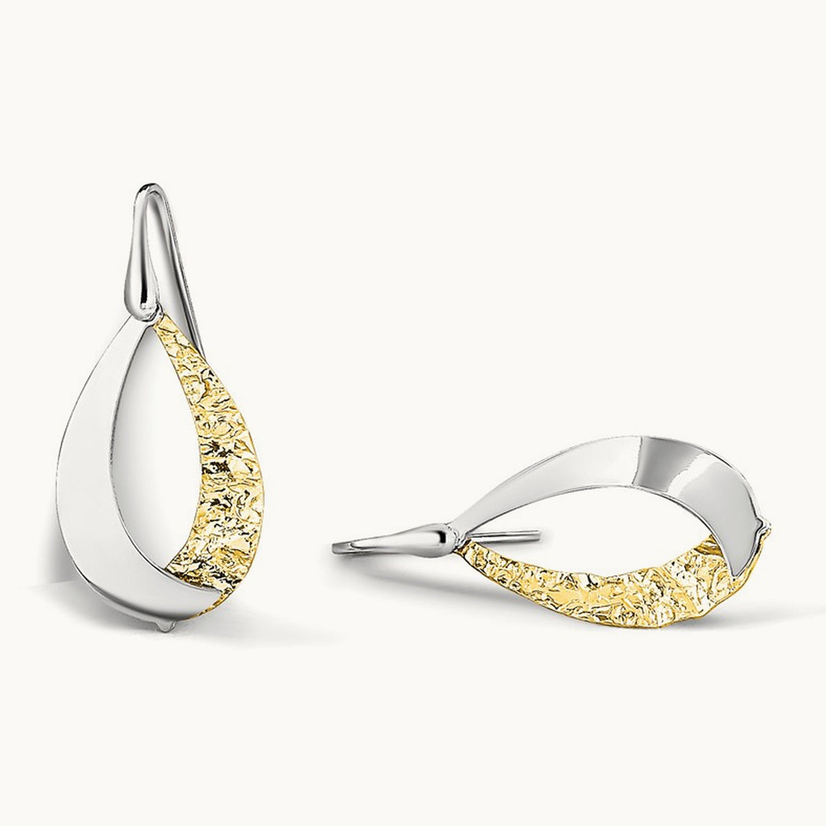 Rhod-plated Gold-plated D/C Dangle Earrings, Sterling Silver