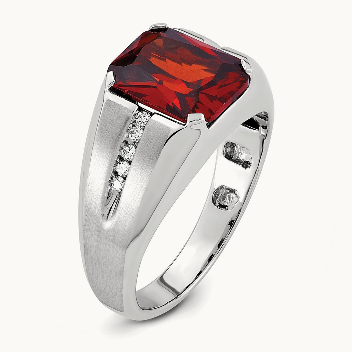 IBGoodman Men's Created Garnet and Diamond Complete Ring, 14K White Gold