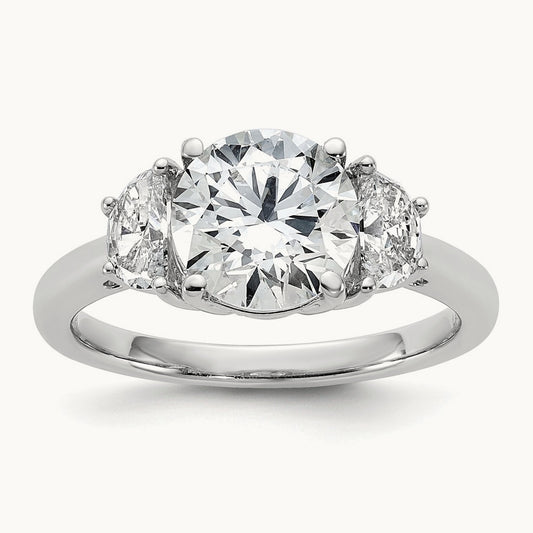 1/2ct Lab Grown Diamond VS/SI+ G+ 2ct Round Semi 3 Stone Eng Ring, 14K White Gold