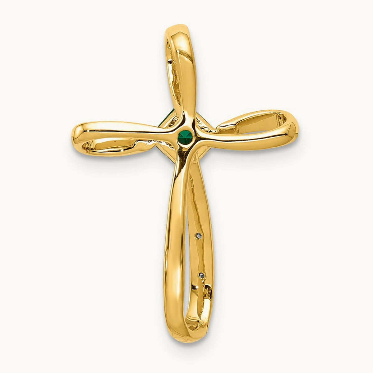 w/Rhodium Lab Created Emerald and Diamond Cross Slide, 14K