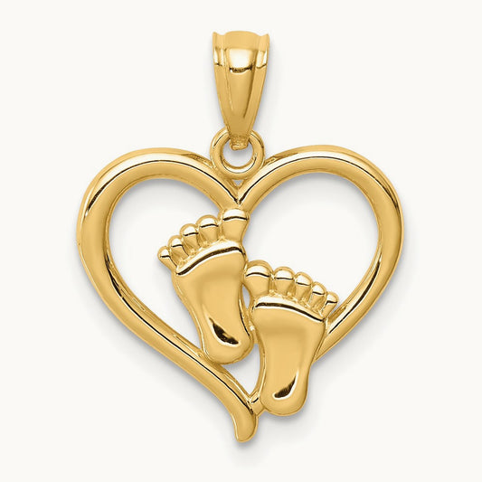 Baby Feet in a Heart Pendant, 14K