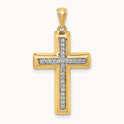 Large Diamond Cross Pendant — 14K Yellow Gold