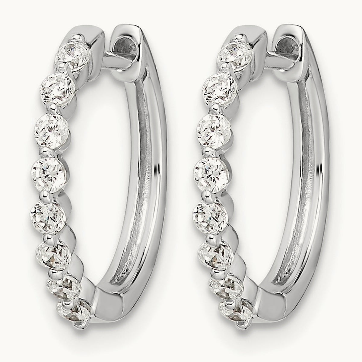 Diamond Hinged Hoop Earrings — 14K White Gold